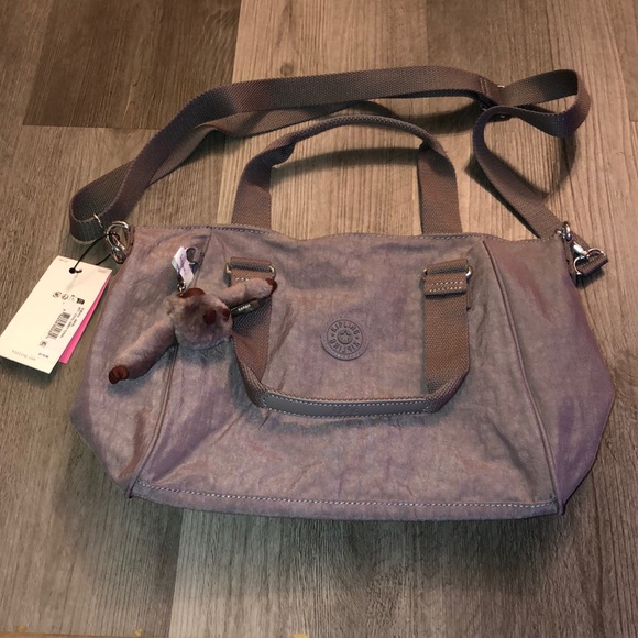 Kipling Amiel Medium Crossbody Bag Color Cool Grey Tonal + Monkey Key Chain NWT - Picture 2 of 16